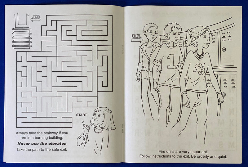Inside pages of Practice Fire Safety kids coloring and activity book