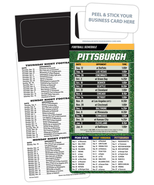 Pro Football Sports Schedule Magnets (PITTSBURGH) - 100 Count - Your Business Card Sticks on Top