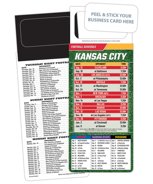 2023 Pro Football Sports Schedule Magnets (KANSAS CITY) - 100 Count - Your Business Card Sticks on Top