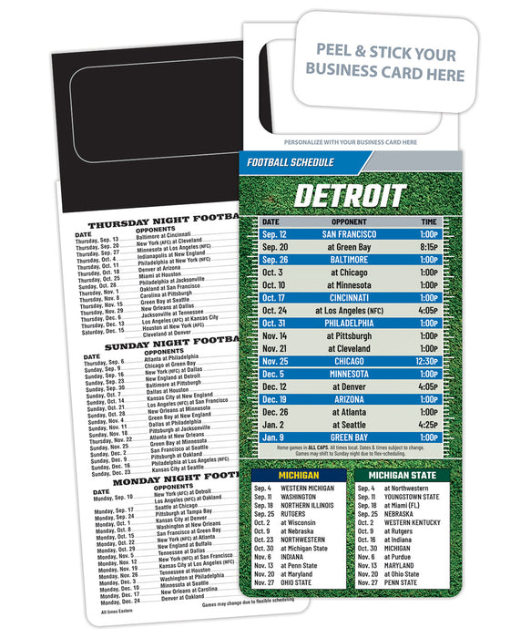 2023 Pro Football Sports Schedule Magnets (DETROIT) - 100 Count - Your Business Card Sticks on Top