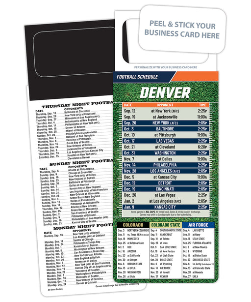 2023 Pro Football Sports Schedule Magnets (DENVER) - 100 Count - Your Business Card Sticks on Top