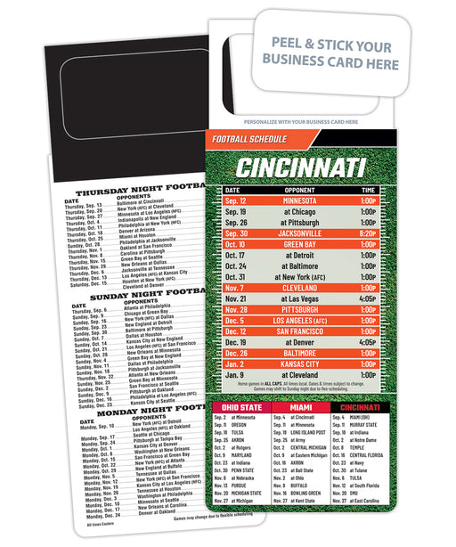 2023 Pro Football Sports Schedule Magnets (CINCINNATI) - 100 Count - Your Business Card Sticks on Top