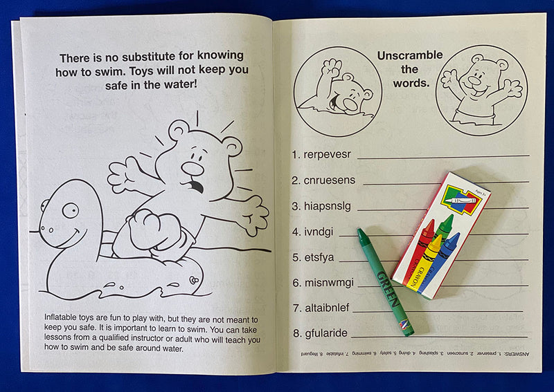 Pool safety activity book page teaching children water safety