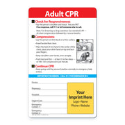 Adult CPR instruction card with red border and white background
