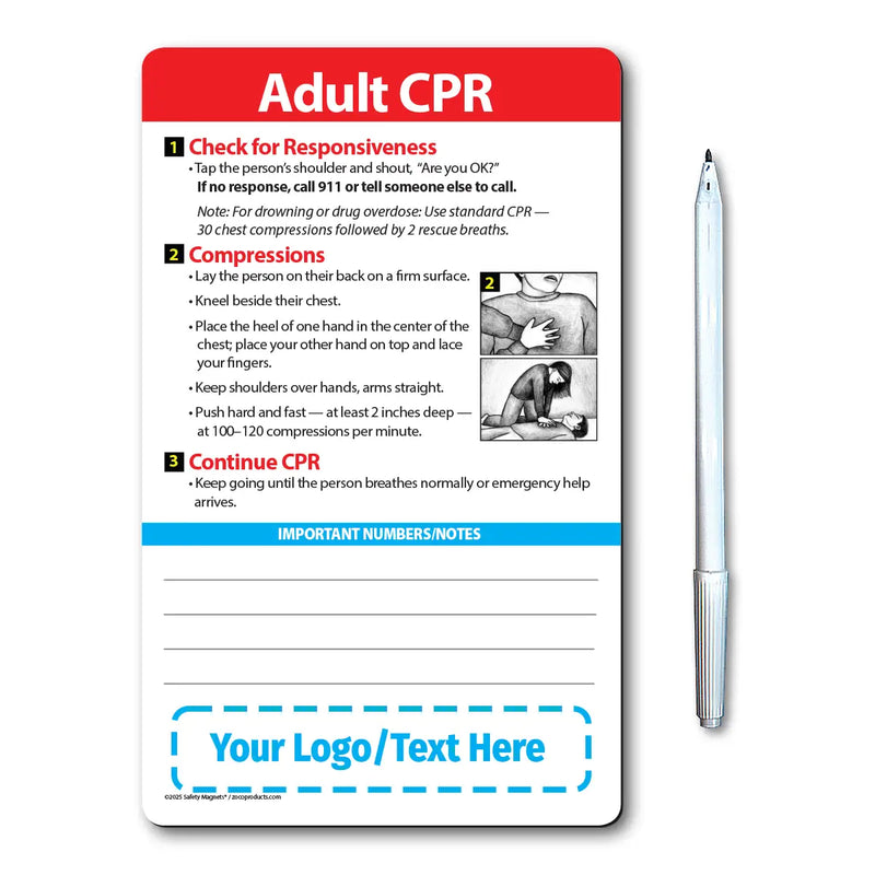 Adult CPR - Mini Quick Reference Cards w/ Magnet & Marker - 5.25" x 8.5" - (Min Qty 100)