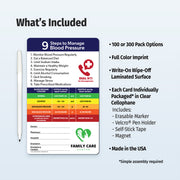 Card with blood pressure management steps and product features