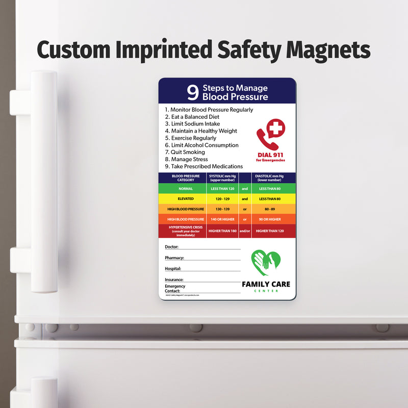 Safety magnet on a refrigerator with health management information