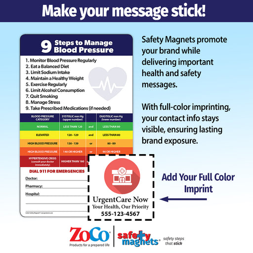 ZoCo - Managing Blood Pressure Laminated Card w/ Magnet & Marker - Custom Safety Magnets