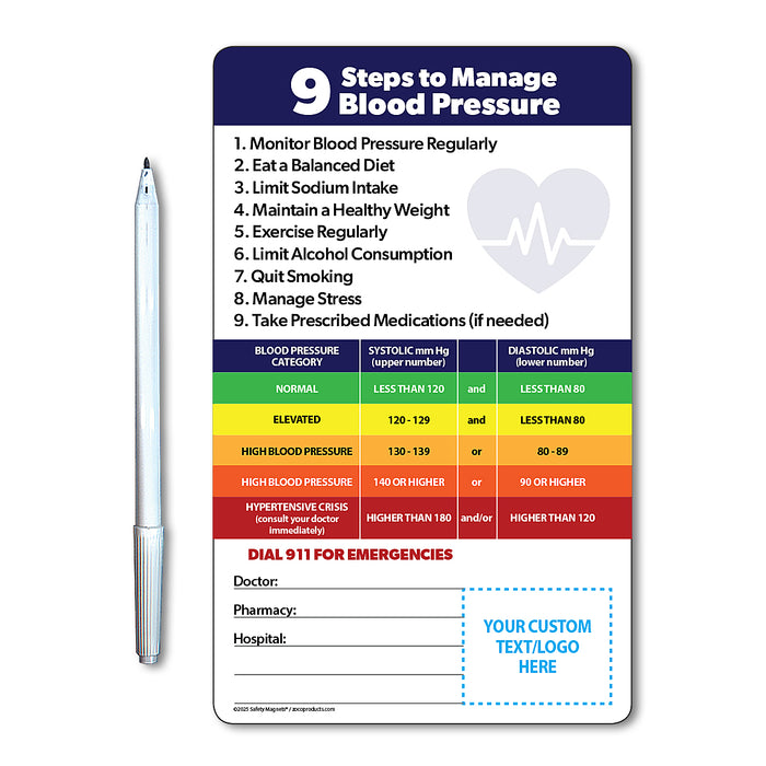 ZoCo - Managing Blood Pressure Laminated Card w/ Magnet & Marker - Custom Safety Magnets