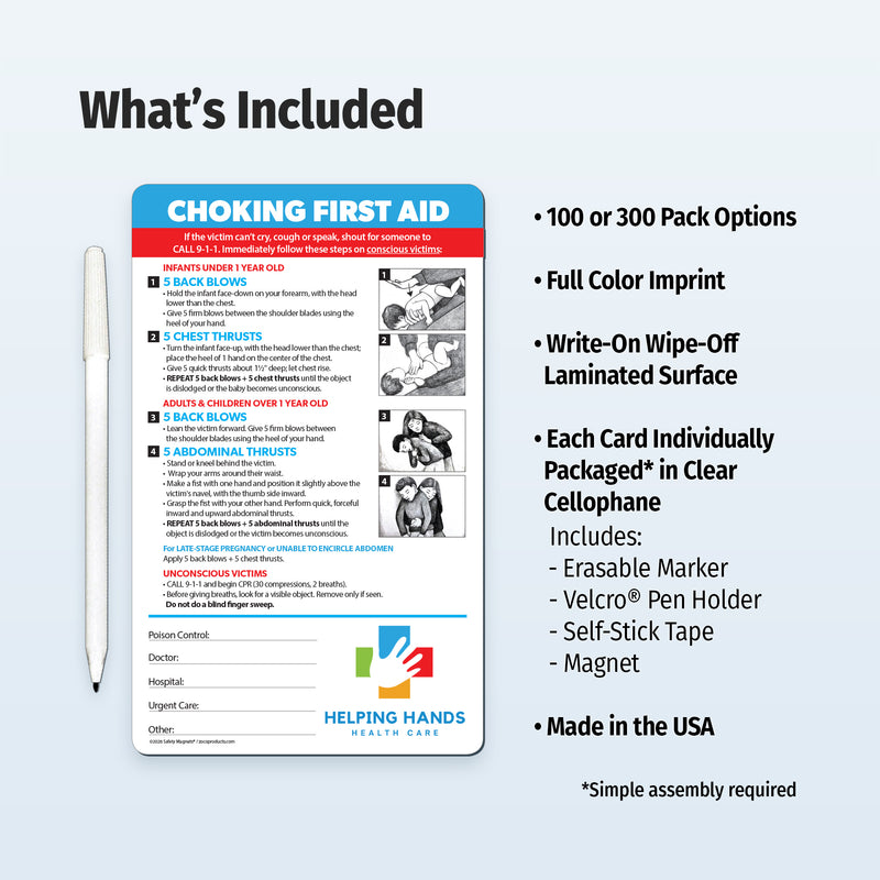 Choking First Aid - Mini Quick Reference Cards w/ Magnet & Marker - Add Your Imprint