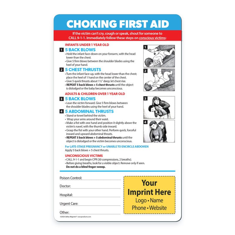 Choking First Aid - Mini Quick Reference Cards w/ Magnet & Marker - 5.25" x 8.5" - (Min Qty 100)