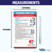 Choking first aid magnet with step-by-step instructions for infants under 1 year (back slaps and chest thrusts), children over 1 year and adults (abdominal thrusts), and unconscious victims (CPR). Includes emergency contact fields and customizable logo/text area.