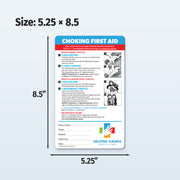 Choking first aid card with dimensions 5.25 x 8.5 on a light blue background