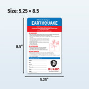 Earthquake safety card with dimensions 