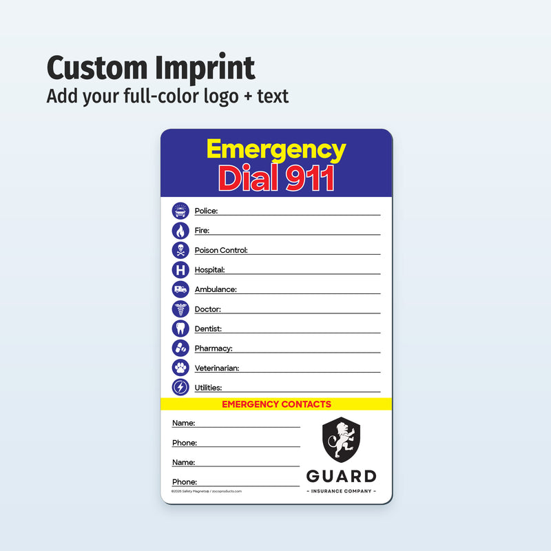 Emergency Numbers - Mini Quick Reference Cards w/ Magnet & Marker