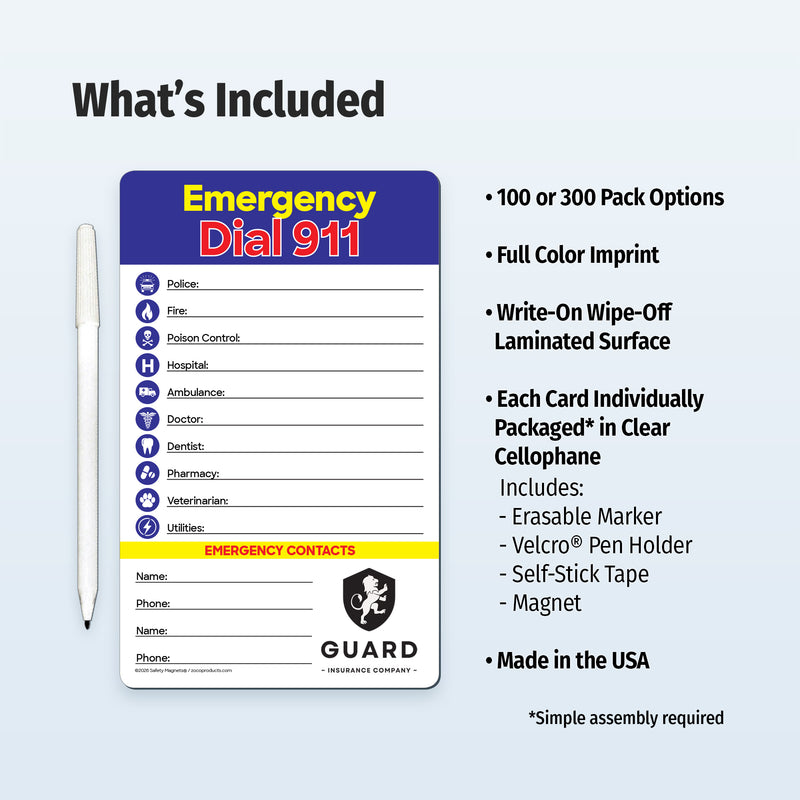 Emergency Numbers - Mini Quick Reference Cards w/ Magnet & Marker