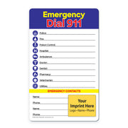 Emergency contact card with various services listed and space for personal information on a white background.