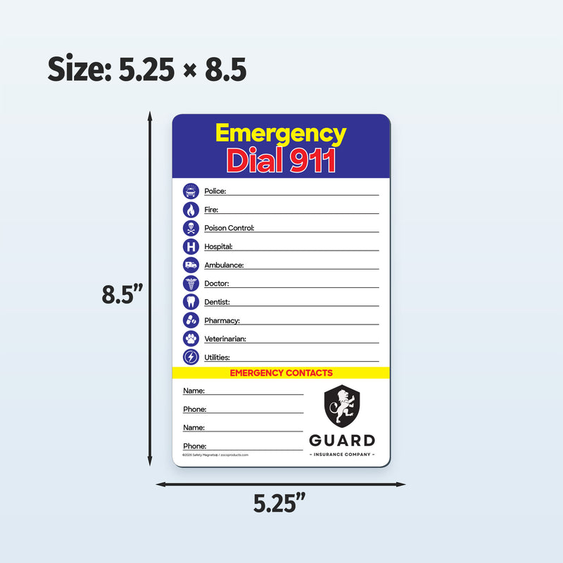 Emergency Numbers - Mini Quick Reference Cards w/ Magnet & Marker