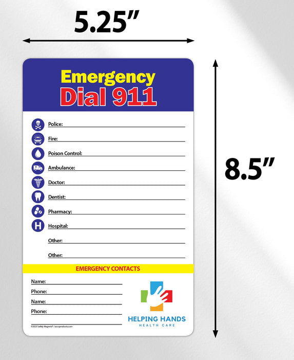 Emergency Numbers Magnet w/ Marker - 5.25x8.5 (Min Qty 100) - FREE Customization