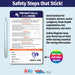 Fall prevention safety magnet with tips for reducing fall risks around the home. Includes general safety advice plus room-specific recommendations for the front door, bathroom, bedroom, and stairways/halls. Encourages installing grab bars, using non-slip mats, and improving lighting. Features emergency contact fields and customizable logo/text area.