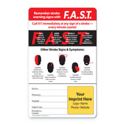 F.A.S.T. stroke warning sign with quick reference guide on a white background