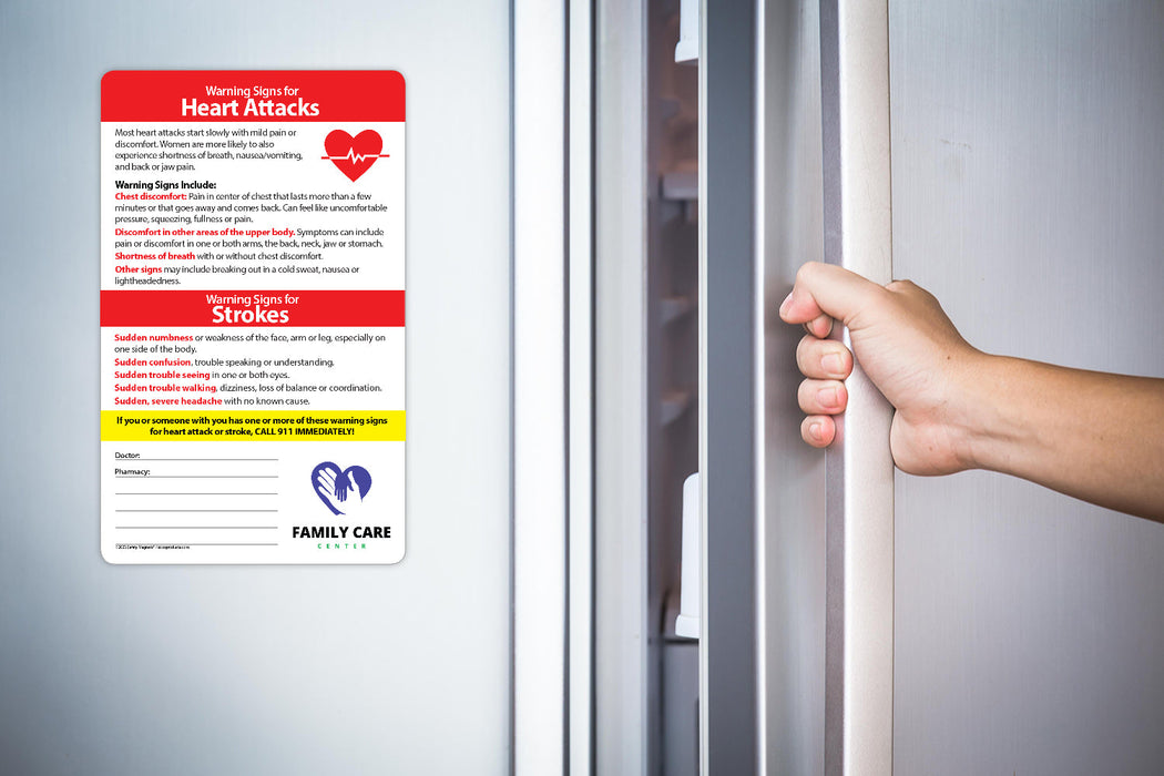 Heart Attack / Stroke Signs - Laminated Card w/ Magnet & Marker - 5.25x8.5 (Min Qty 100)