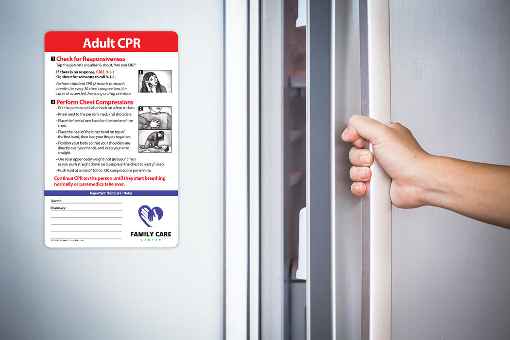 Adult CPR - Laminated Card w/ Magnet & Marker - 5.25x8.5 (Min Qty 100) - FREE Customization