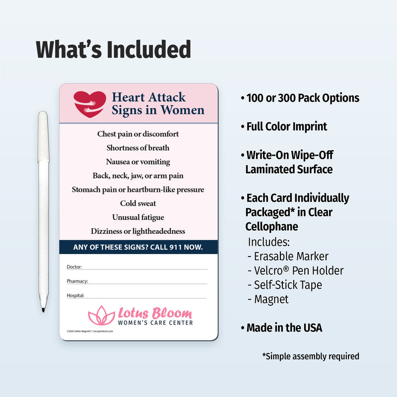 Custom fridge magnet with heart attack signs in women information