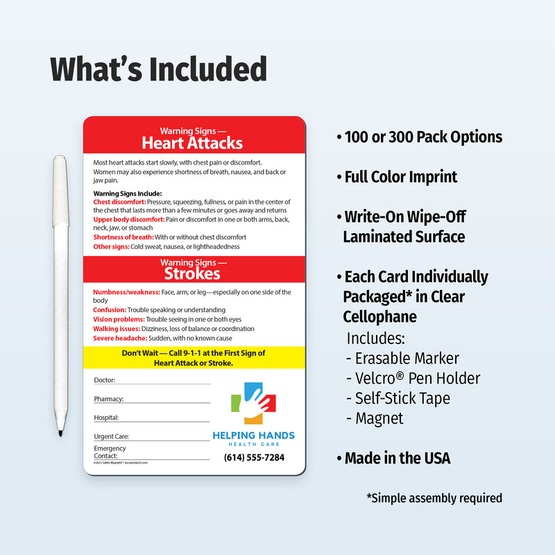 Custom fridge magnet about heart attack and stroke warning signs with customizable fields