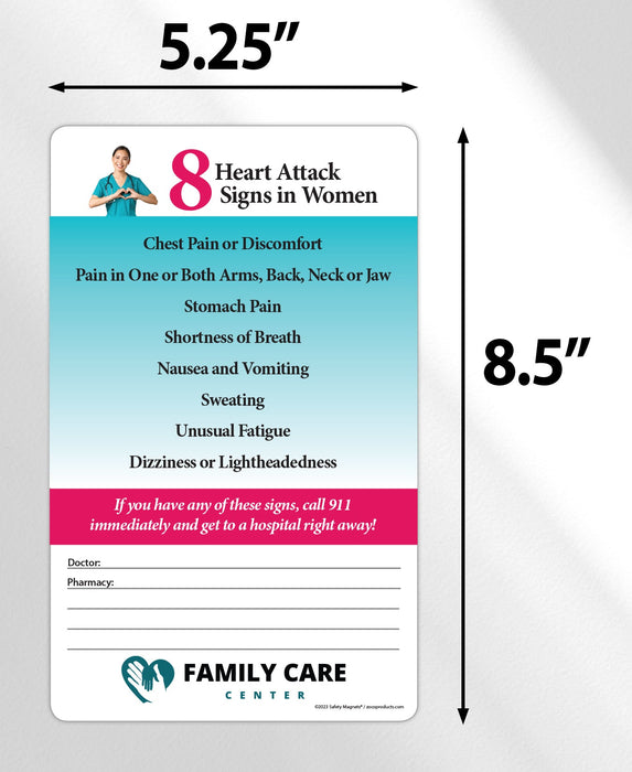 Heart Attack Signs in Woman - Laminated Card w/ Magnet & Marker - 5.25x8.5 (Min Qty 100)