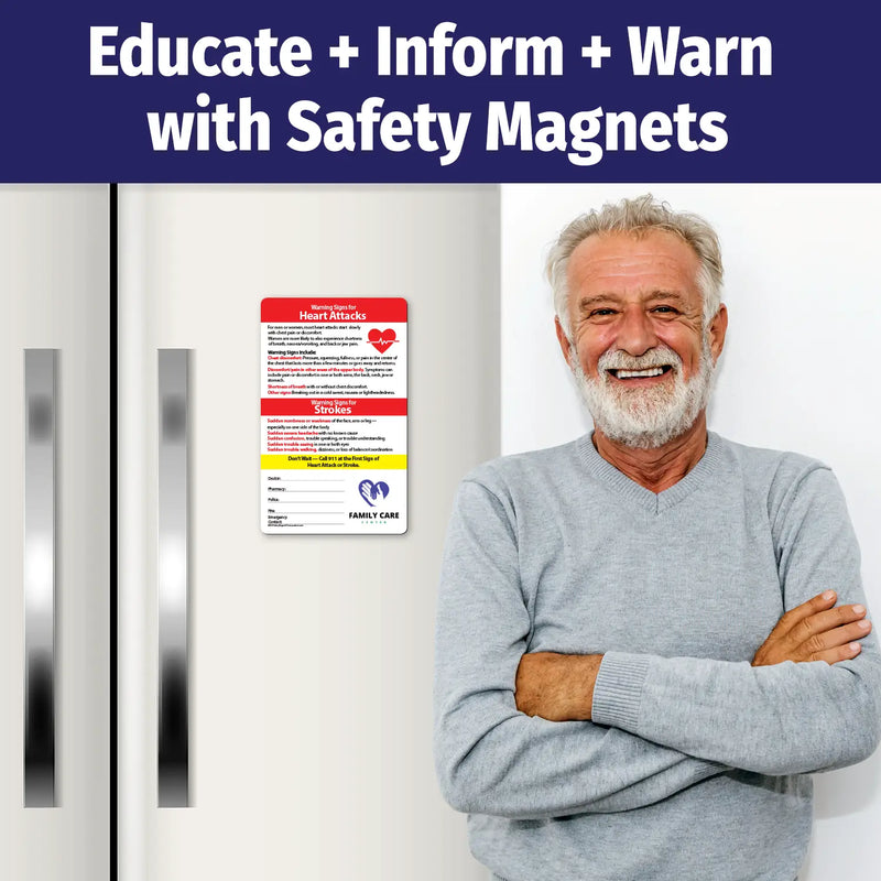 Heart Attack / Stroke Signs - Mini Quick Reference Cards w/ Magnet & Marker - 5.25" x 8.5" - (Min Qty 100)