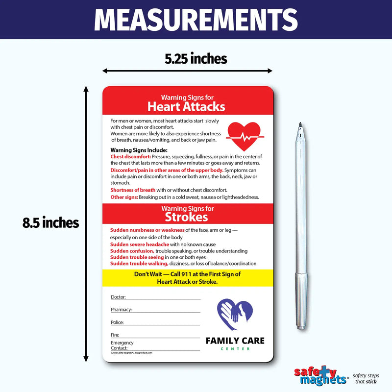 Heart Attack / Stroke Signs - Mini Quick Reference Cards w/ Magnet & Marker - 5.25" x 8.5" - (Min Qty 100)