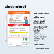 Custom fridge magnets about heat exhaustion and heat stroke with symptoms and treatments.