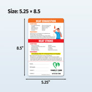 Informational magnets about heat exhaustion and heat stroke with measurements on a light blue background
