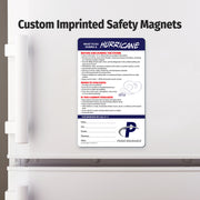 Custom imprinted safety magnet on a refrigerator door