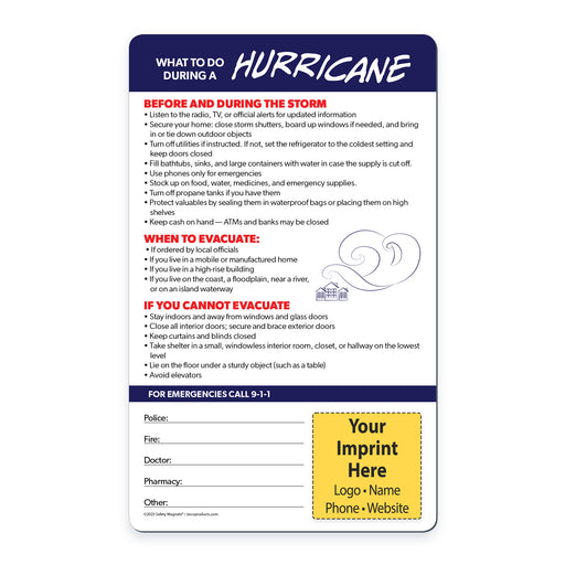 Instructions for what to do during a hurricane with customizable fields on a white background