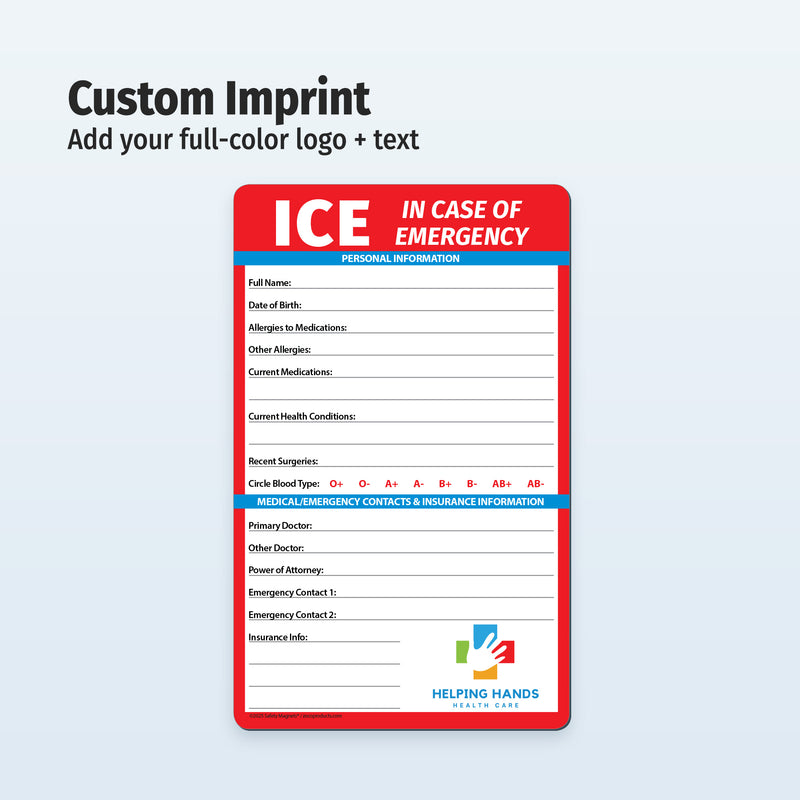 In Case of Emergency card with customizable fields on a light gray background