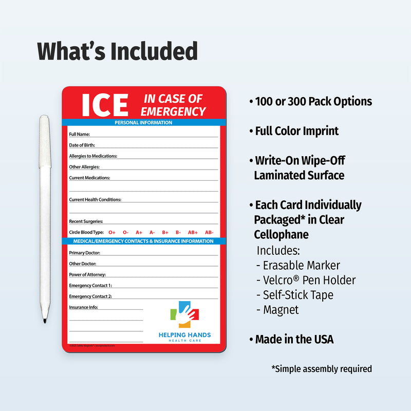 In Case of Emergency - ICE- Custom Safety Magnets - Add Your Imprint
