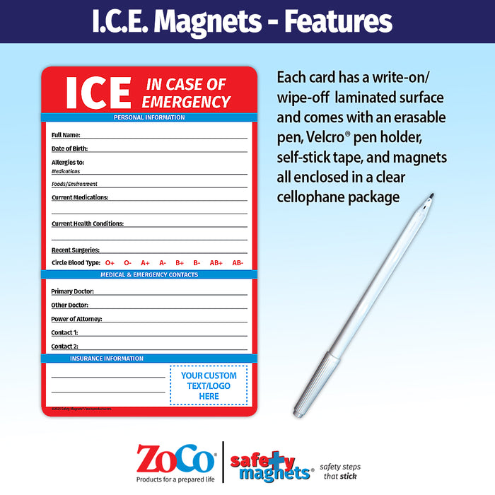 ZoCo - ICE - In Case of Emergency Custom Fridge Magnet by Safety Magnets