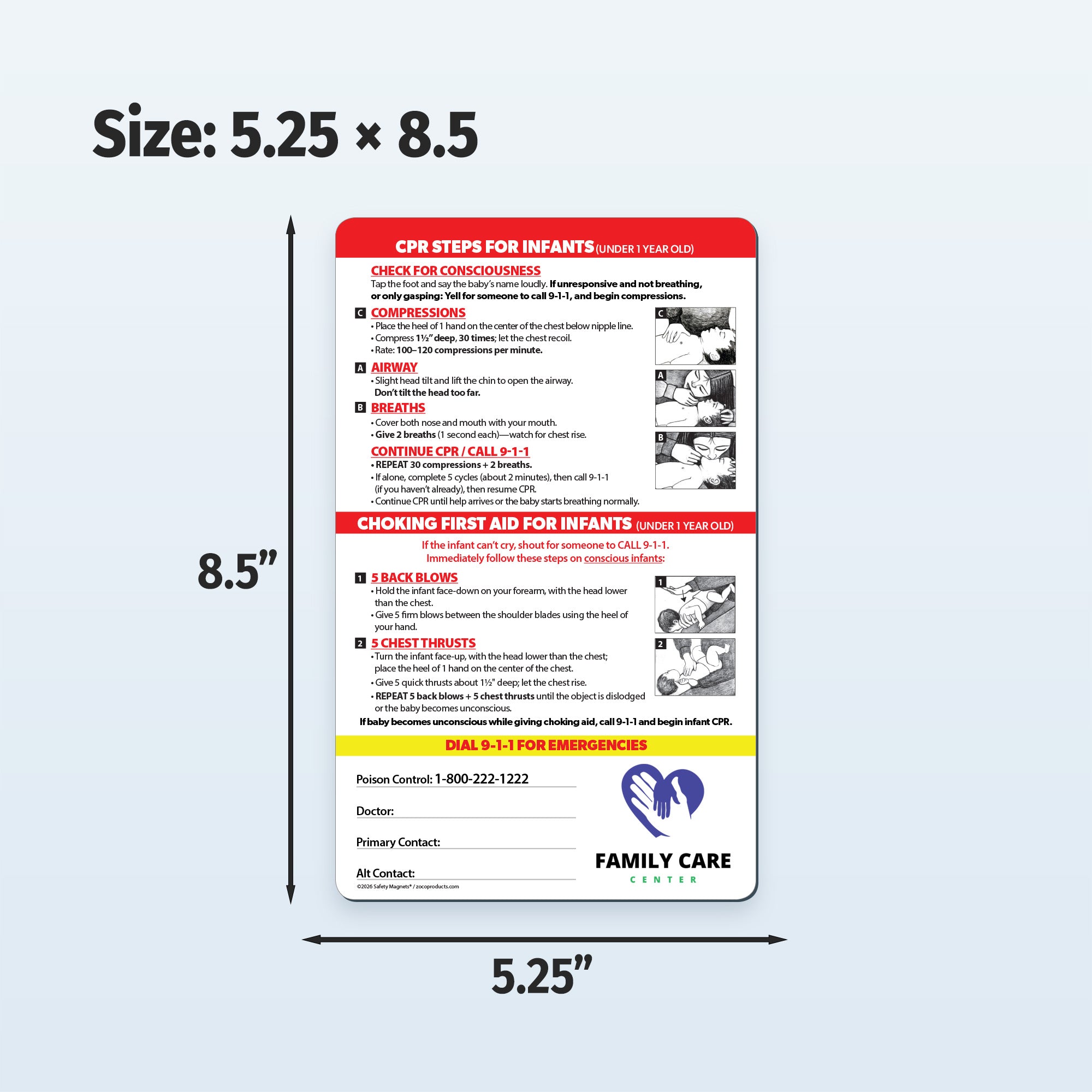 Infant CPR & Choking Mini Quick Reference Cards | Safety Magnets