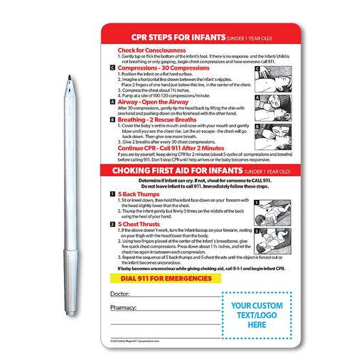 ZoCo - Infant CPR/Choking - Laminated Card w/ Magnet & Marker - Custom Safety Magnets