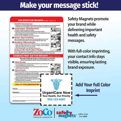 ZoCo - Infant CPR/Choking - Laminated Card w/ Magnet & Marker - Custom Safety Magnets