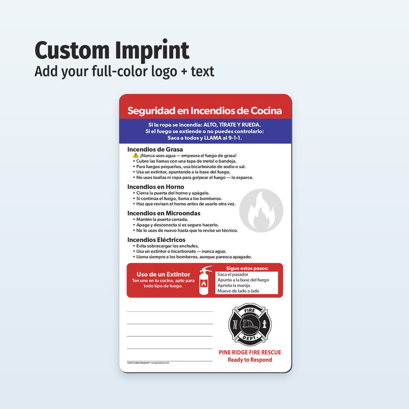How to Put Out a Kitchen Fire (SPANISH) - Mini Quick Reference Cards with Magnet