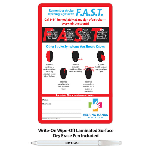 FAST Stroke Signs - Laminated Card w/ Magnet & Marker by Safety Magnets / ZoCo Products