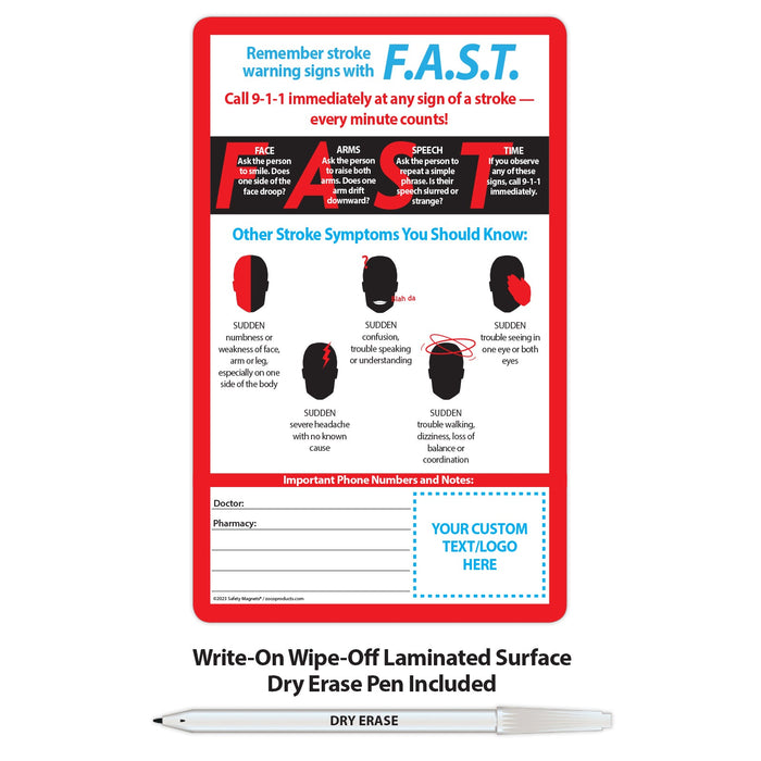 FAST Stroke Signs - Laminated Card w/ Magnet & Marker by Safety Magnets / ZoCo Products