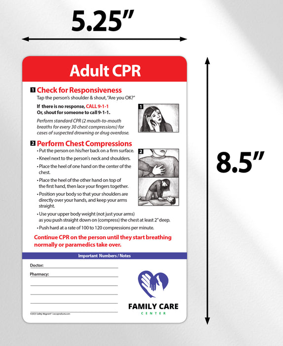 Adult CPR - Laminated Card w/ Magnet & Marker - 5.25x8.5 (Min Qty 100)