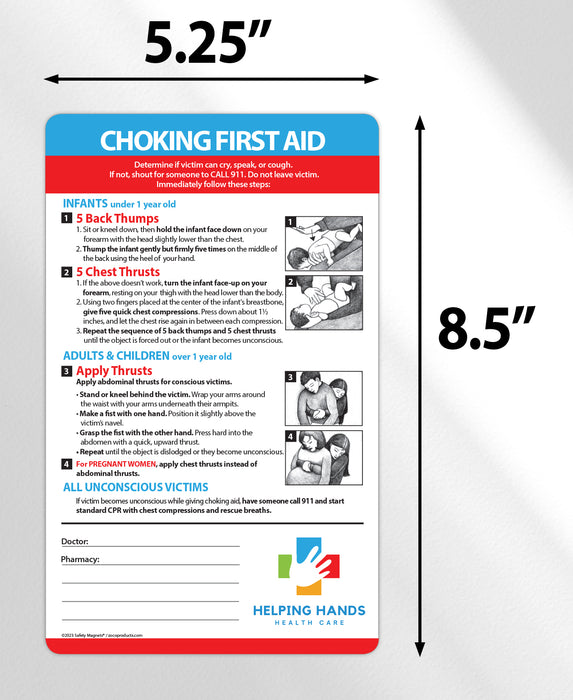 Choking First Aid - Laminated Card w/ Magnet & Marker - 5.25x8.5 (Min Qty 100) - FREE Customization