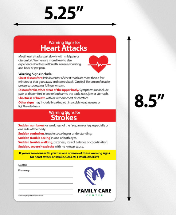 Heart Attack / Stroke Signs - Laminated Card w/ Magnet & Marker - 5.25x8.5 (Min Qty 100)