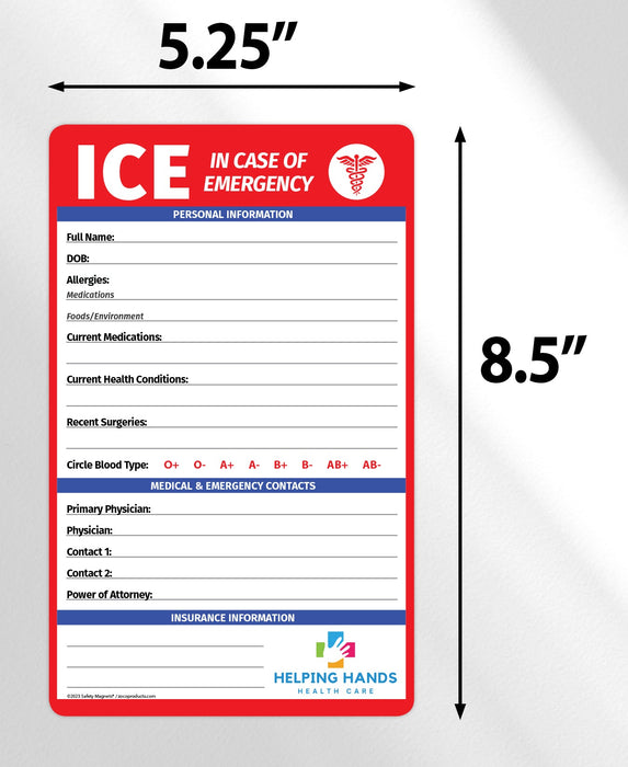 ICE - In Case of Emergency Fridge Magnet w/ Marker - 5.25x8.5 (Min Qty 100) - FREE Customization