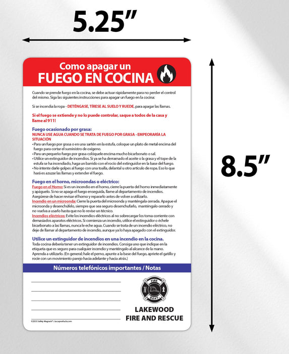 How to Put Out a Kitchen Fire (SPANISH) - Magnet w/ Marker - 5.25x8.5 (Min Qty 100) - FREE Customization